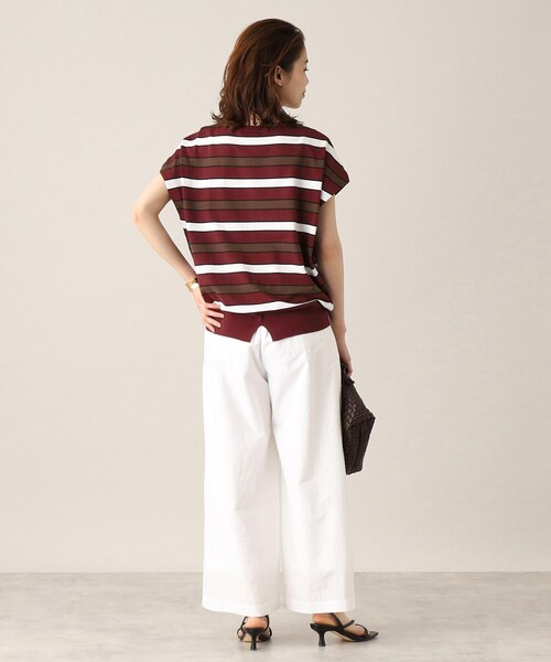 UNTITLED（アンタイトル）の「◆【清涼感／ゆったり／洗える】コットンエステル フレンチスリーブニット（ニット/セーター・レディース・オフホワイト/ネイビー系2/ワイン系4/ネイビー/ワインレッド/ネイビー系5・00/44/02/04/48）」の9枚目の写真