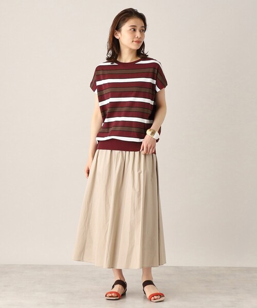 UNTITLED（アンタイトル）の「◆【清涼感／ゆったり／洗える】コットンエステル フレンチスリーブニット（ニット/セーター・レディース・オフホワイト/ネイビー系2/ワイン系4/ネイビー/ワインレッド/ネイビー系5・00/44/02/04/48）」の10枚目の写真