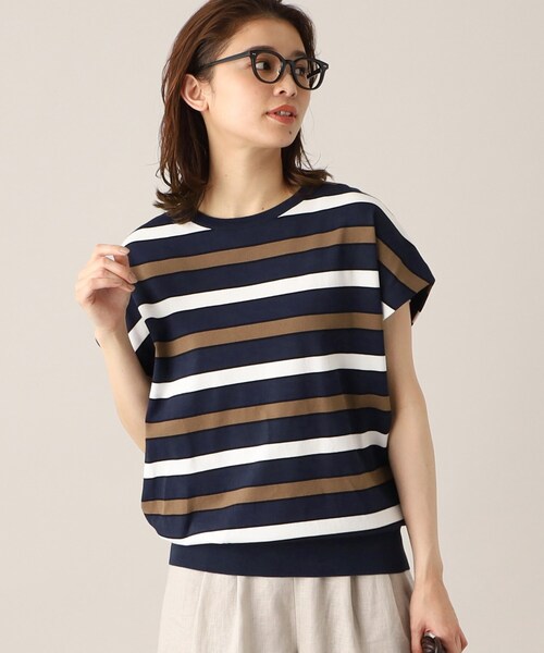 UNTITLED（アンタイトル）の「◆【清涼感／ゆったり／洗える】コットンエステル フレンチスリーブニット（ニット/セーター・レディース・オフホワイト/ネイビー系2/ワイン系4/ネイビー/ワインレッド/ネイビー系5・00/44/02/04/48）」の12枚目の写真