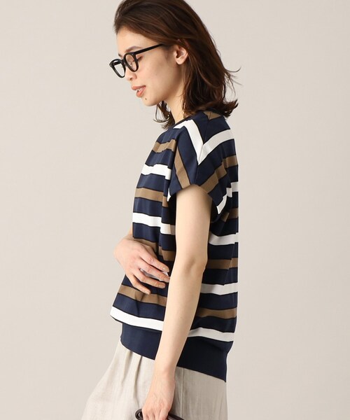 UNTITLED（アンタイトル）の「◆【清涼感／ゆったり／洗える】コットンエステル フレンチスリーブニット（ニット/セーター・レディース・オフホワイト/ネイビー系2/ワイン系4/ネイビー/ワインレッド/ネイビー系5・00/44/02/04/48）」の14枚目の写真