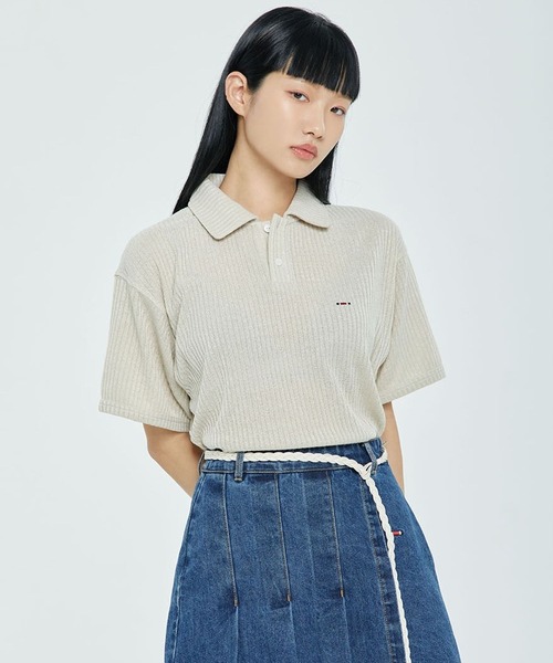 ROMANTIC CROWN(ロマンティッククラウン)の「【UNISEX】ROMANTIC CROWN/ロゴニットポロシャツ 2194767(ポロシャツ・レディース・ナチュラル/ネイビー/グリーン・MEDIUM/LARGE/SMALL)」の2枚目の写真