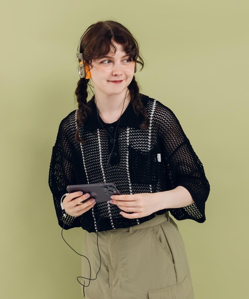 新品未使用タグ付き※HERG1ストライプメッシュニットポロ HERG1