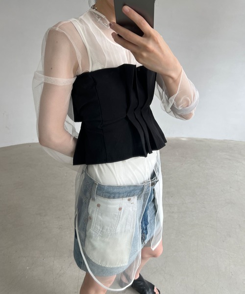 chuclla（チュクラ）の「プリーツ ストレッチ ベアトップ chw23s100（チューブトップ・レディース・ブラック/ホワイト・FREE）」の14枚目の写真