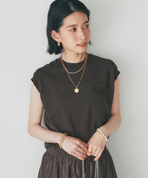 RIVE DROITE（リヴドロワ）の「コットンノースリーブニット（ニット/セーター・レディース・ダークブラウン/グレー・FREE）」の2枚目の写真