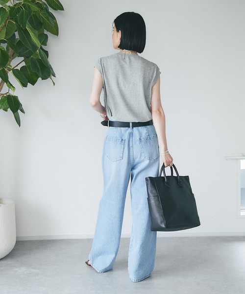 RIVE DROITE（リヴドロワ）の「コットンノースリーブニット（ニット/セーター・レディース・ダークブラウン/グレー・FREE）」の5枚目の写真