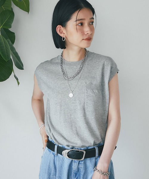 RIVE DROITE（リヴドロワ）の「コットンノースリーブニット（ニット/セーター・レディース・ダークブラウン/グレー・FREE）」の6枚目の写真