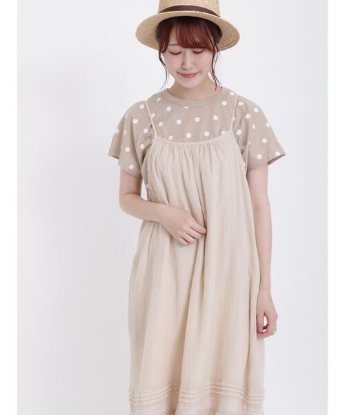 セール】【オーガニックコットン】ドット柄プリントTシャツ（T