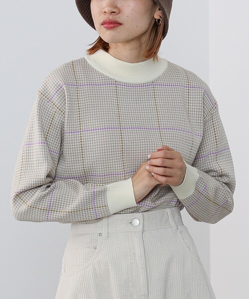 ニット セーター BEAMS HEART / ハイネックチェック ニットプルオーバー レディース BEAMS HEART ニット セーター / ハイネックチェック ニットプル