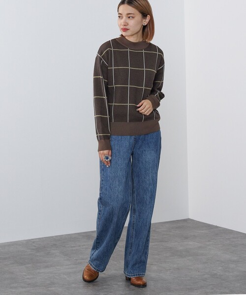 ニット セーター BEAMS HEART / ハイネックチェック ニットプルオーバー レディース BEAMS HEART ニット セーター / ハイネックチェック ニットプル