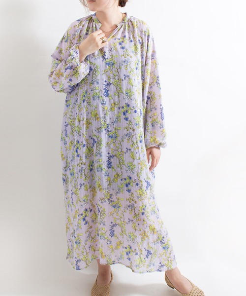 ALL ORDINARIES（オールオーディナリーズ）の「ボタニカル柄プリント スキッパーワンピース（ワンピース・レディース・ラベンダー・FREE）」の5枚目の写真