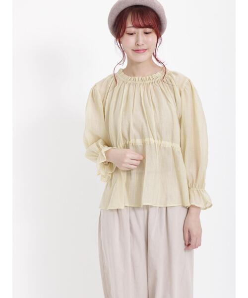 Samansa Mos2（サマンサ モスモス）の「◎ギャザーシアーブラウス（シャツ/ブラウス・レディース・イエロー/キナリ/ブラック/ブラウン・F）」の4枚目の写真