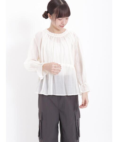 Samansa Mos2（サマンサ モスモス）の「◎ギャザーシアーブラウス（シャツ/ブラウス・レディース・イエロー/キナリ/ブラック/ブラウン・F）」の5枚目の写真