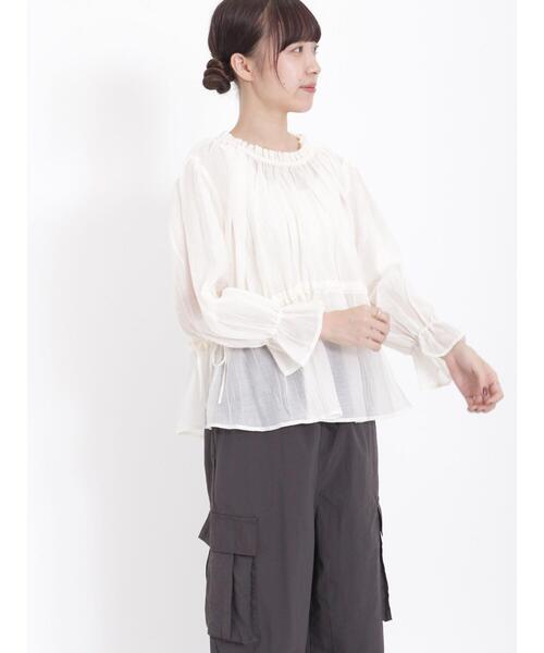 Samansa Mos2（サマンサ モスモス）の「◎ギャザーシアーブラウス（シャツ/ブラウス・レディース・イエロー/キナリ/ブラック/ブラウン・F）」の11枚目の写真