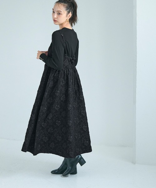 UNTITLED カットジャカードワンピース　花柄 ブラック黒 ロングジャガード 花柄ジャカードキャミワンピース（ワンピース）｜coca（coca）（コカ