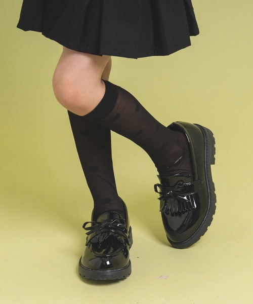 URBAN CHERRY(アーバンチェリー)の「シースルーハートドットデザインハイソックス3足セット(ソックス/靴下・キッズ・ブラック・FREE)」の2枚目の写真