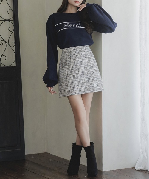 Julia Boutique（ジュリアブティック）の「クラシカルツイードミニスカート/23513（スカート・レディース・ブラック/ホワイト/ピンク・ONE）」の6枚目の写真