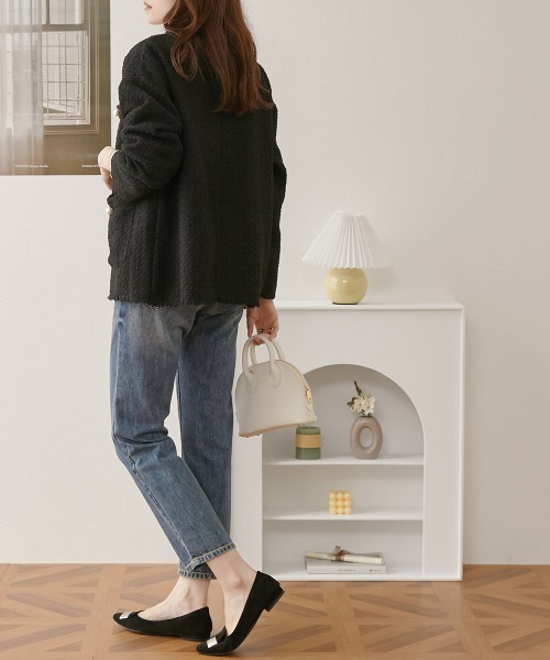 nissen（ニッセン）の「パール調ボタン　ツイードノーカラージャケット（裏地付）（ノーカラージャケット・レディース・ブラック/オフホワイト・M/L）」の10枚目の写真