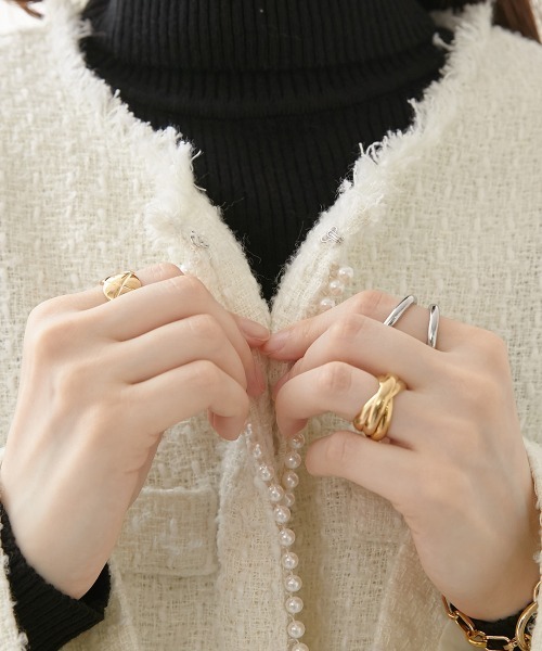 nissen（ニッセン）の「パール調ボタン　ツイードノーカラージャケット（裏地付）（ノーカラージャケット・レディース・ブラック/オフホワイト・M/L）」の13枚目の写真
