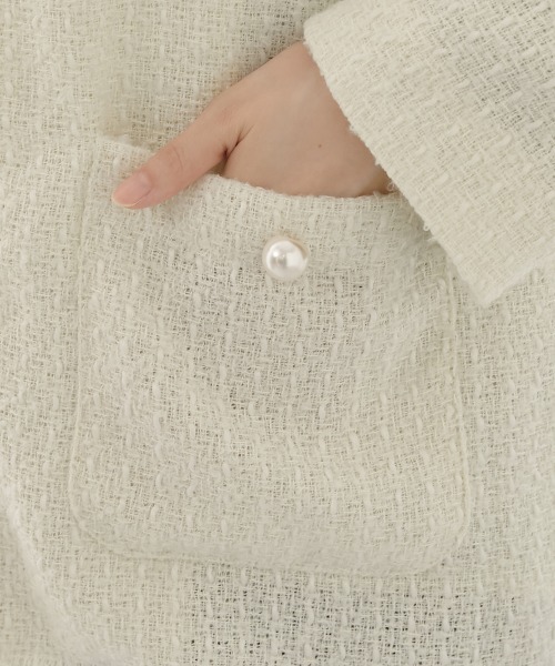 nissen（ニッセン）の「パール調ボタン　ツイードノーカラージャケット（裏地付）（ノーカラージャケット・レディース・ブラック/オフホワイト・M/L）」の15枚目の写真