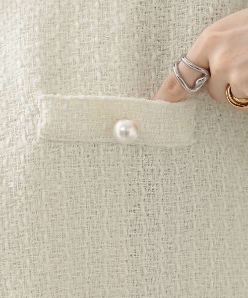 nissen（ニッセン）の「パール調ボタン　ツイードノーカラージャケット（裏地付）（ノーカラージャケット・レディース・ブラック/オフホワイト・M/L）」の16枚目の写真