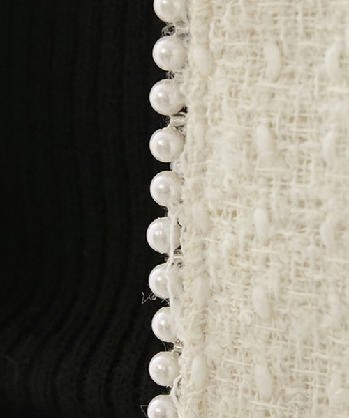 nissen（ニッセン）の「パール調ボタン　ツイードノーカラージャケット（裏地付）（ノーカラージャケット・レディース・ブラック/オフホワイト・M/L）」の17枚目の写真