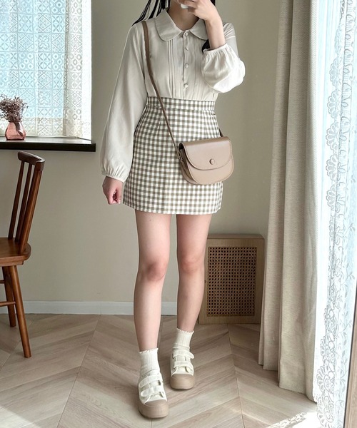 Cham.（チャム）の「台形チェックスカート（スカート・レディース・ベージュ/ブラック・F）」の3枚目の写真