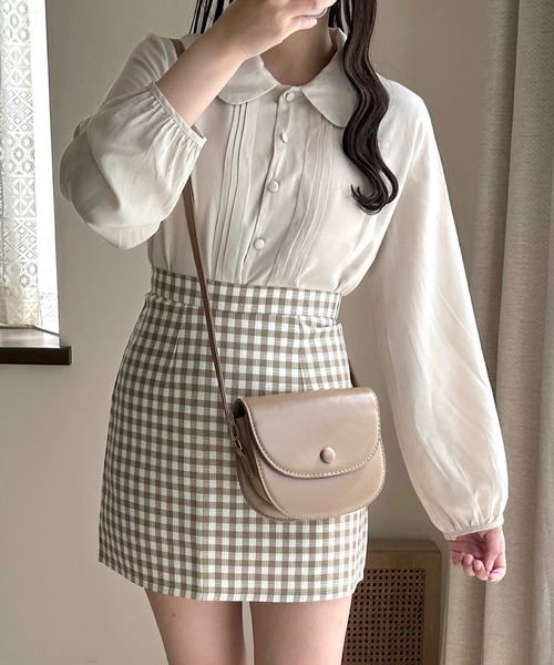 Cham.（チャム）の「台形チェックスカート（スカート・レディース・ベージュ/ブラック・F）」の5枚目の写真