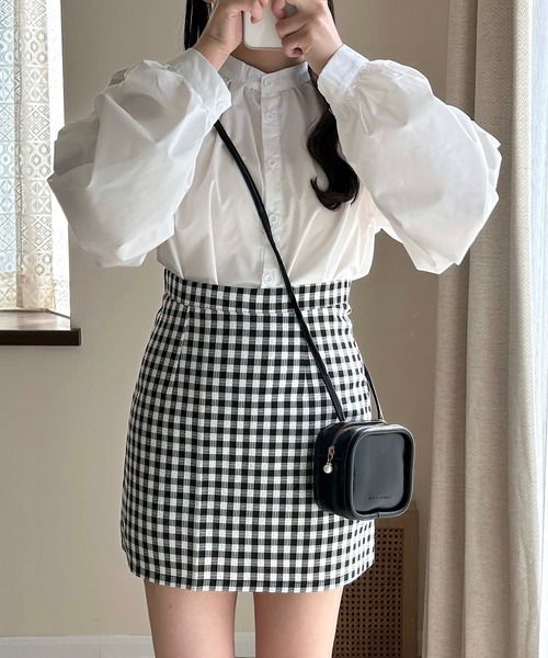 Cham.（チャム）の「台形チェックスカート（スカート・レディース・ベージュ/ブラック・F）」の6枚目の写真