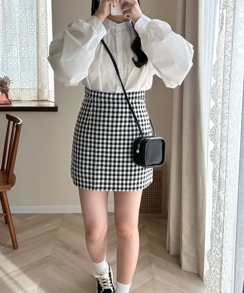 Cham.（チャム）の「台形チェックスカート（スカート・レディース・ベージュ/ブラック・F）」の7枚目の写真