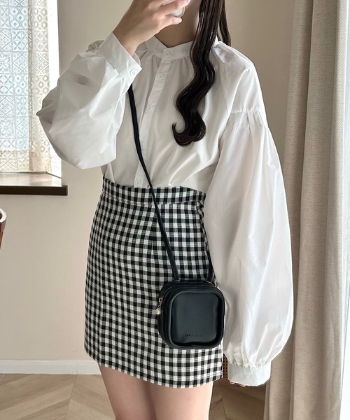 Cham.（チャム）の「台形チェックスカート（スカート・レディース・ベージュ/ブラック・F）」の8枚目の写真