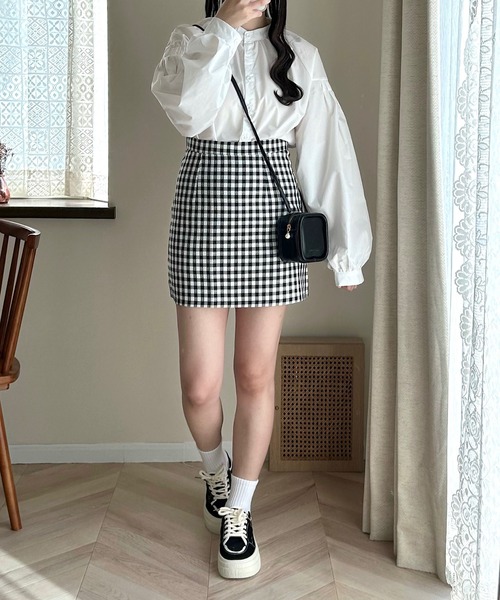 Cham.（チャム）の「台形チェックスカート（スカート・レディース・ベージュ/ブラック・F）」の10枚目の写真