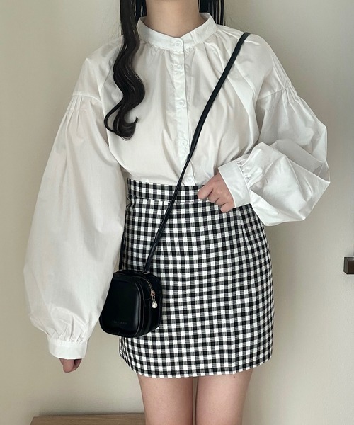 Cham.（チャム）の「台形チェックスカート（スカート・レディース・ベージュ/ブラック・F）」の11枚目の写真