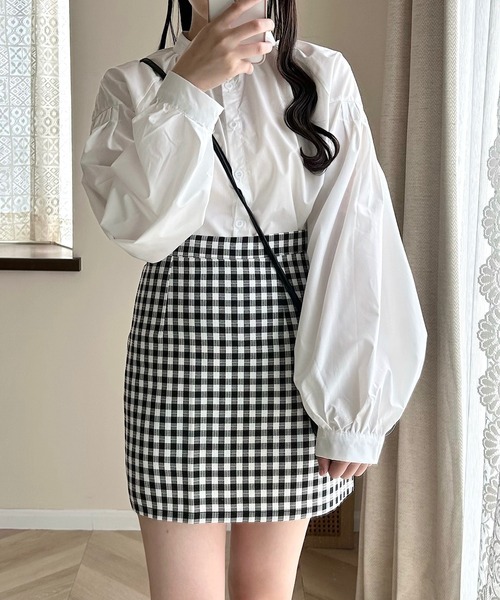 Cham.（チャム）の「台形チェックスカート（スカート・レディース・ベージュ/ブラック・F）」の13枚目の写真