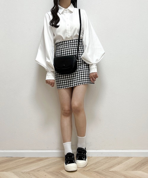 Cham.（チャム）の「台形チェックスカート（スカート・レディース・ベージュ/ブラック・F）」の19枚目の写真