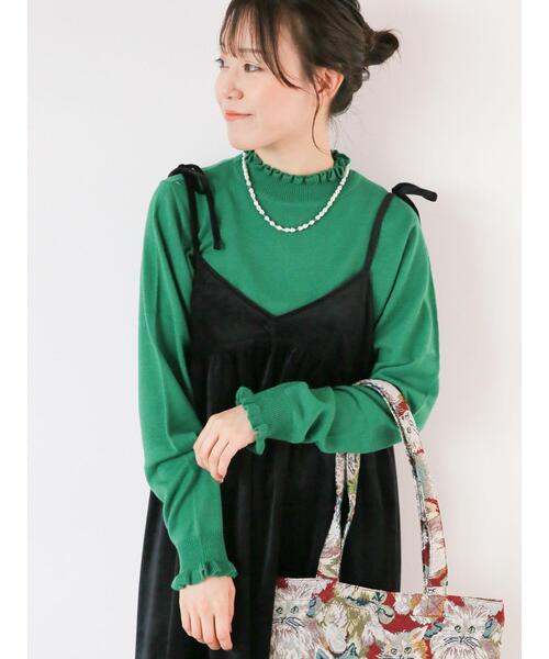 ehka sopo（エヘカソポ）の「襟フリルニット（ニット/セーター・レディース・ブラック/ピンク/グリーン/キナリ・F）」の5枚目の写真