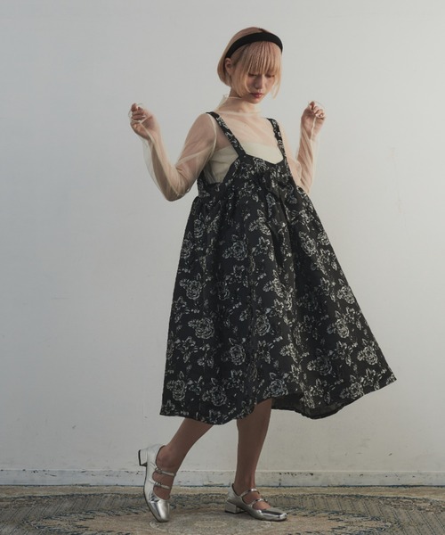 MERLOT（メルロー）の「フロントリボンジャガードキャミワンピース