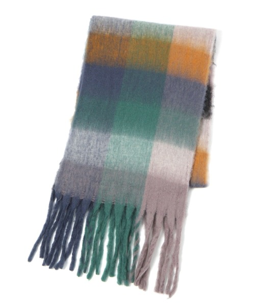 GLOBAL WORK（グローバルワーク）の「ボリュームチェックストール/981556（ストール/ショール・レディース・ブルー/パープル系その他2/ブラウン/アイボリー・FREE）」の4枚目の写真