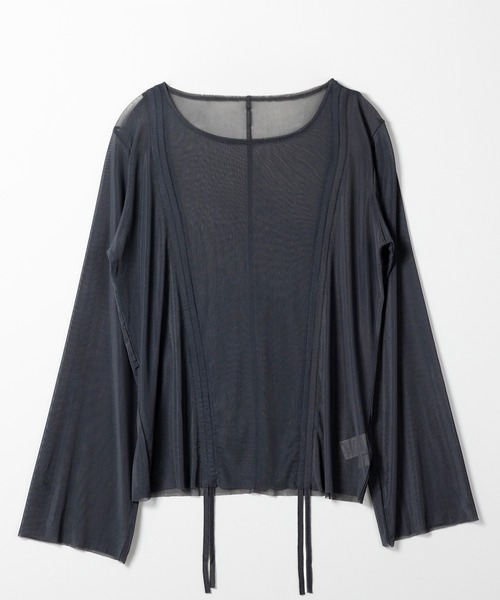 me+em select(ミームセレクト)の「【 3color 】ダブルリボンシャーリングショートシアートップス / double shirring ribbon short sheer tops(その他トップス・レディース・ホワイト/チャコール/ブラック・FREE)」の12枚目の写真