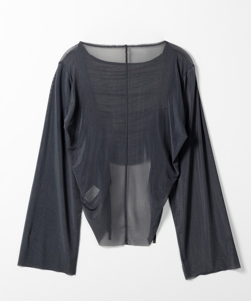 me+em select(ミームセレクト)の「【 3color 】ダブルリボンシャーリングショートシアートップス / double shirring ribbon short sheer tops(その他トップス・レディース・ホワイト/チャコール/ブラック・FREE)」の13枚目の写真