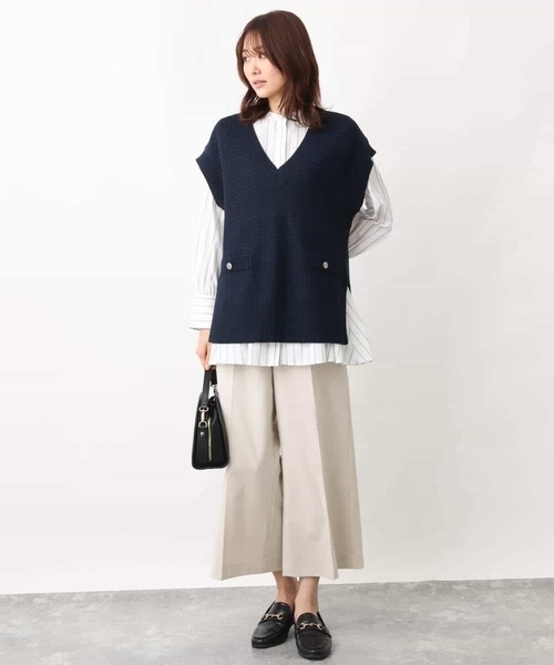 MK MICHEL KLEIN(エムケーミッシェルクラン)の「バンドカラーウエストタックブラウス/洗える(シャツ/ブラウス・レディース・ホワイト系その他/ブルー/ホワイト・38)」の9枚目の写真