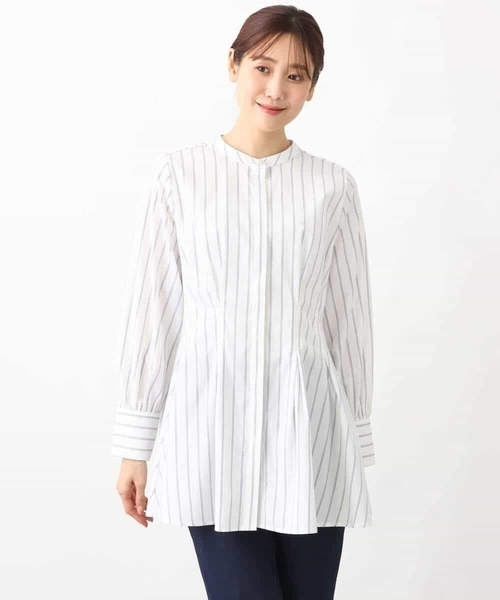 MK MICHEL KLEIN(エムケーミッシェルクラン)の「バンドカラーウエストタックブラウス/洗える(シャツ/ブラウス・レディース・ホワイト系その他/ブルー/ホワイト・38)」の10枚目の写真