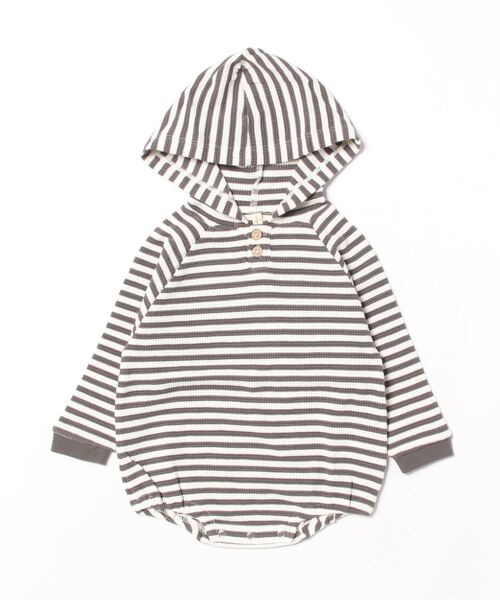 【セール】/Quincy Mae/WAFFLE HOODED BUBBLE ROMPER | CHARCOAL STRIPE（その他ベビー用品）｜Rylee + Cru（ライリーアンドクルー） 6,029円