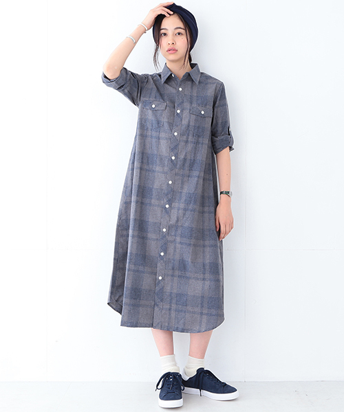 BEAMS BOY(ビームスボーイ)の「BEAMS BOY / ネルチェック ロールアップ ロングワンピース(シャツワンピース・レディース・レッド/ネイビー・ONE SIZE)」の17枚目の写真