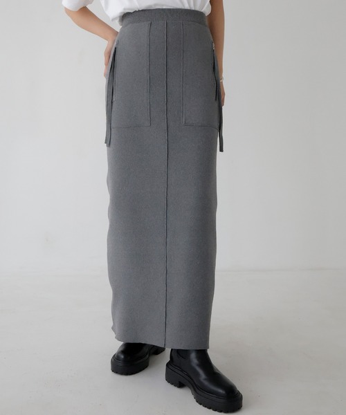 hellam（へラム）の「サイドポケットニットスカート（スカート・レディース・ブラック/グレイッシュベージュ/ホワイト/杢グレー・FREE）」の3枚目の写真