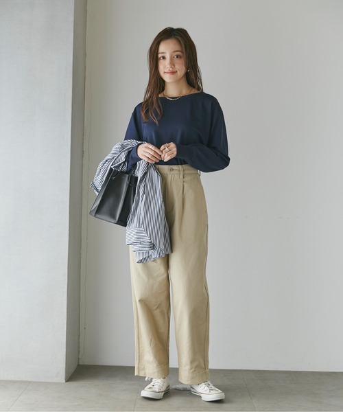 NANO universe（ナノユニバース）の「【追加生産】WEB限定 リブ付きれい見えジョーゼットカットソー（Tシャツ/カットソー・レディース・オフホワイト/ブラック/ネイビー・FREE）」の19枚目の写真