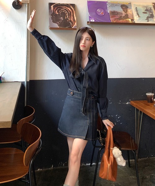 セール】上下セットアップ / リボン付き デニムジャケット Gジャン  