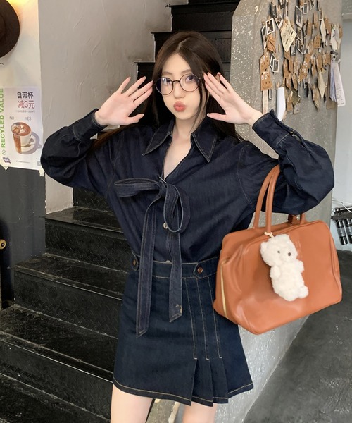 セール】上下セットアップ / リボン付き デニムジャケット Gジャン  