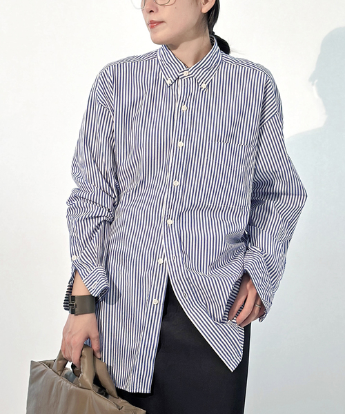 FREEMANS SPORTING CLUB(フリーマンズ スポーティング クラブ)の「【FREEMANS SPORTING CLUB】CHRYSTIE SHIRTS (Stripe)(シャツ/ブラウス・レディース・ライトブルー・FREE)」の1枚目の写真