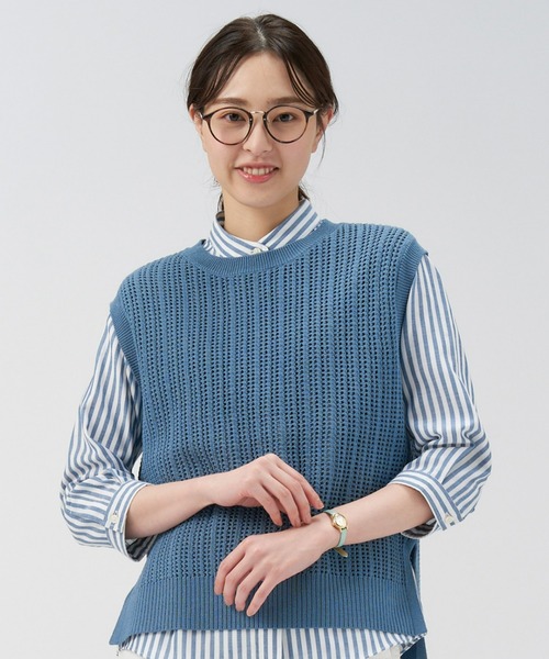 Pitta Re:)（ピッタリ）の「透かし編みニットベスト（ベスト・レディース・ナチュラル/ブルーグリーン/イエロー・M/L/LL）」の3枚目の写真