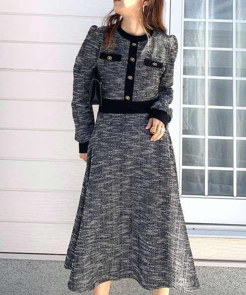 Q（キュー）の「ツイードフレアワンピース（ワンピース・レディース・ブラック/アイボリー・MEDIUM）」の14枚目の写真